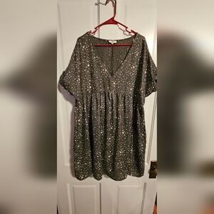 Women's Star Print V-Neck Mini Dress Gray With White Stars